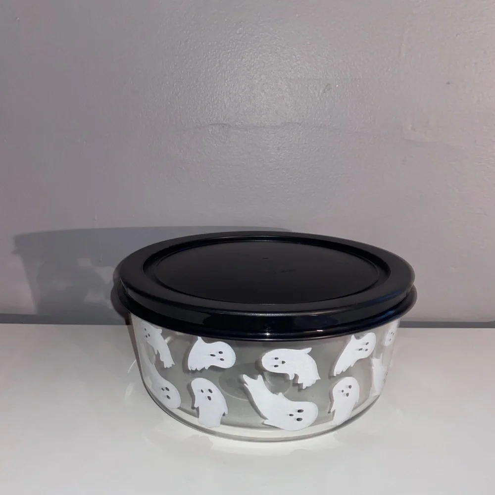 Halloween Bundle HYDE AND EEK Ghost Clear Glass Lg Storage Bowl, NWT Towel Set